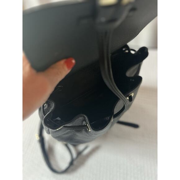 Barneys New York Black Leather Backpack Drawstring Flap Gold Hardware Lettering - Picture 13 of 16